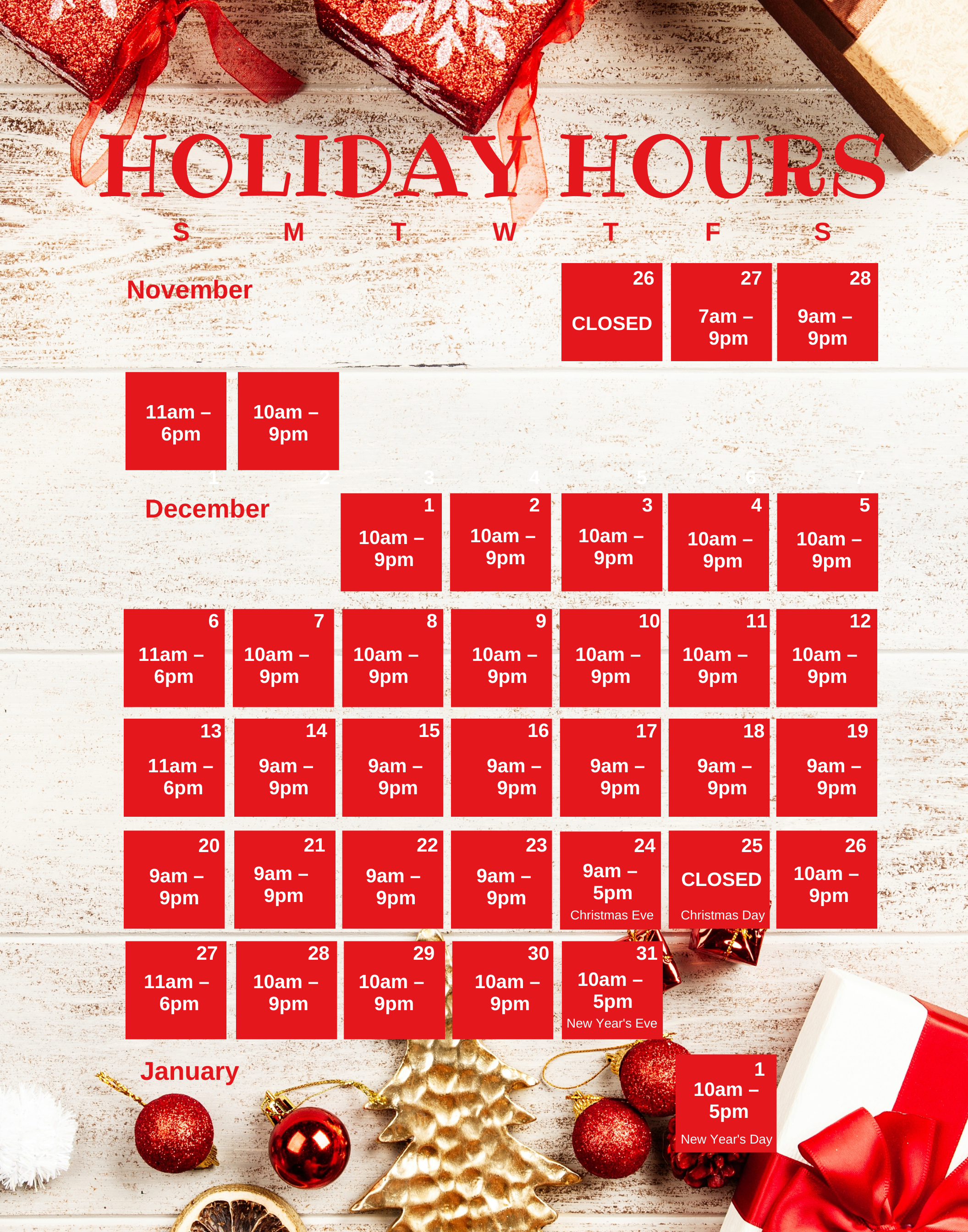 Holiday Hours 2020