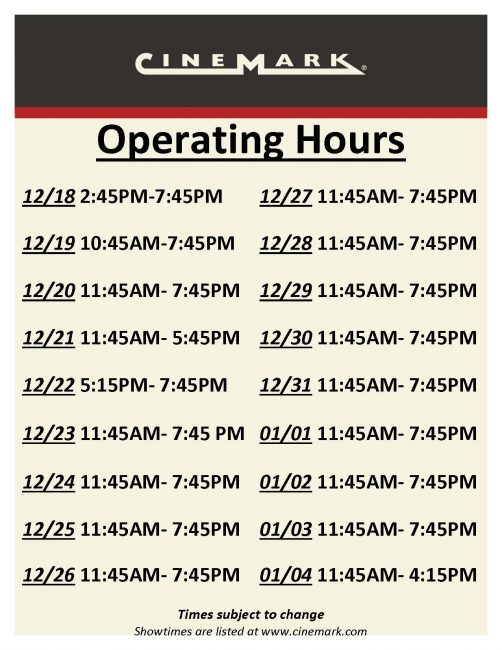 Holiday Operating hours
